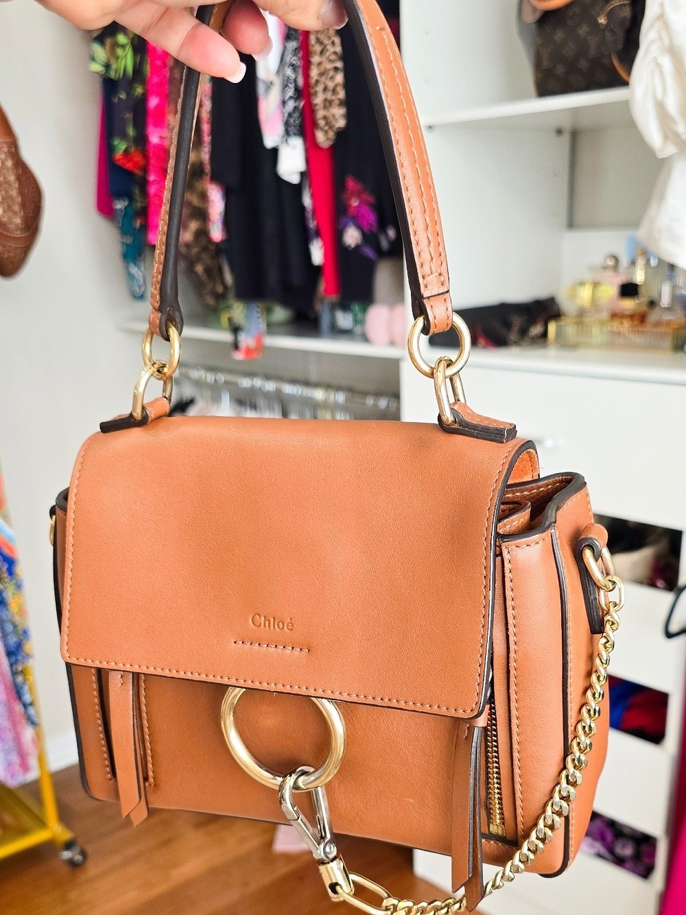 Chloé Faye Small Leather Shoulder Bag in Tan - Picture 10 of 12